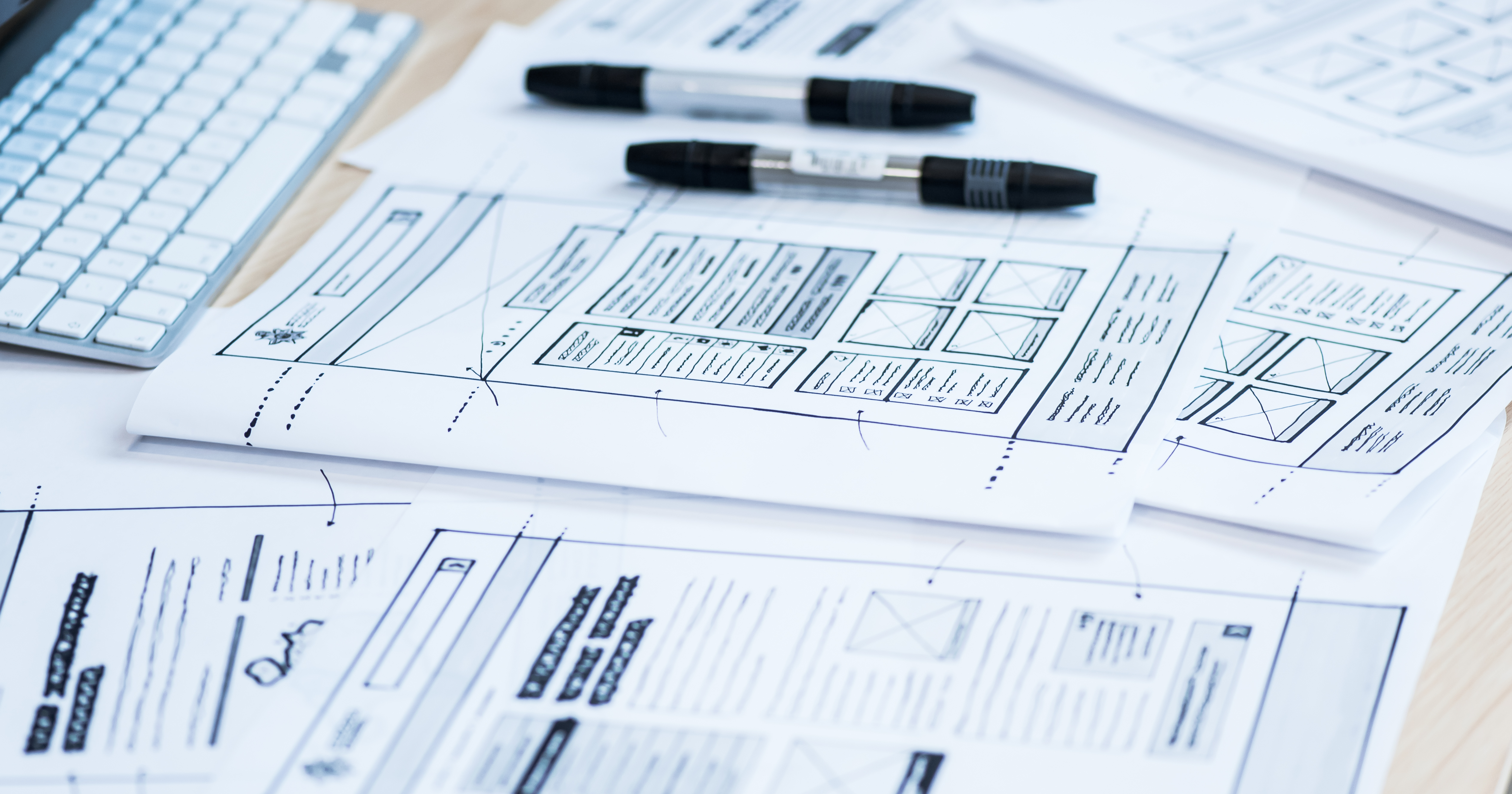 Sketches of the North Wales Police website wireframe prototype
