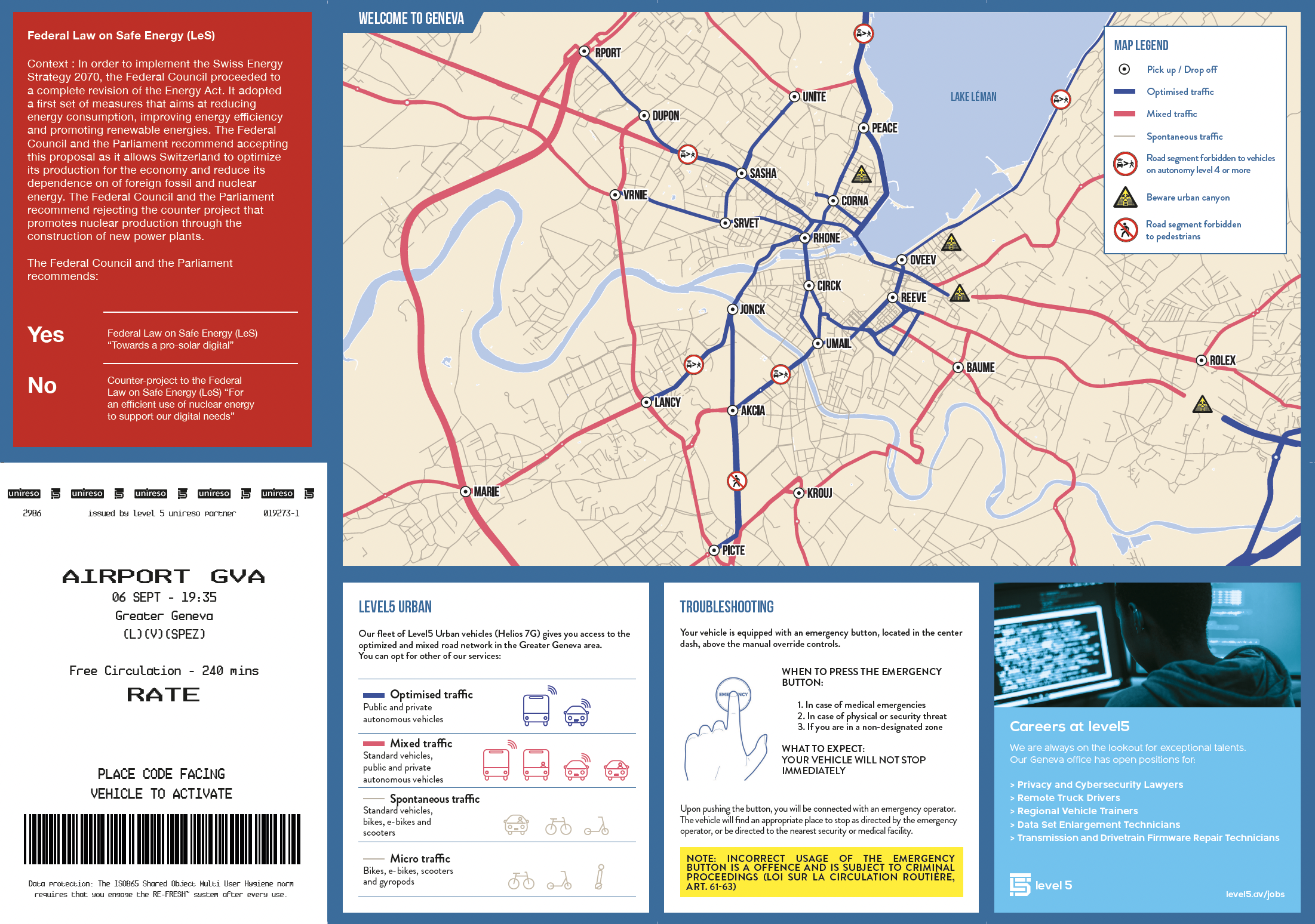 Tourist map with coloured lines for ‘Optimised Traffic’ with a key and ‘Troubleshooting’ information.