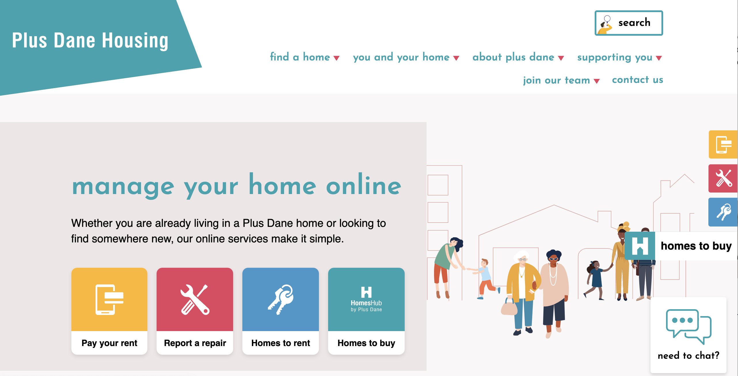 A screenshot of Plus Dane's new homepage, showing the main services and structure of the website