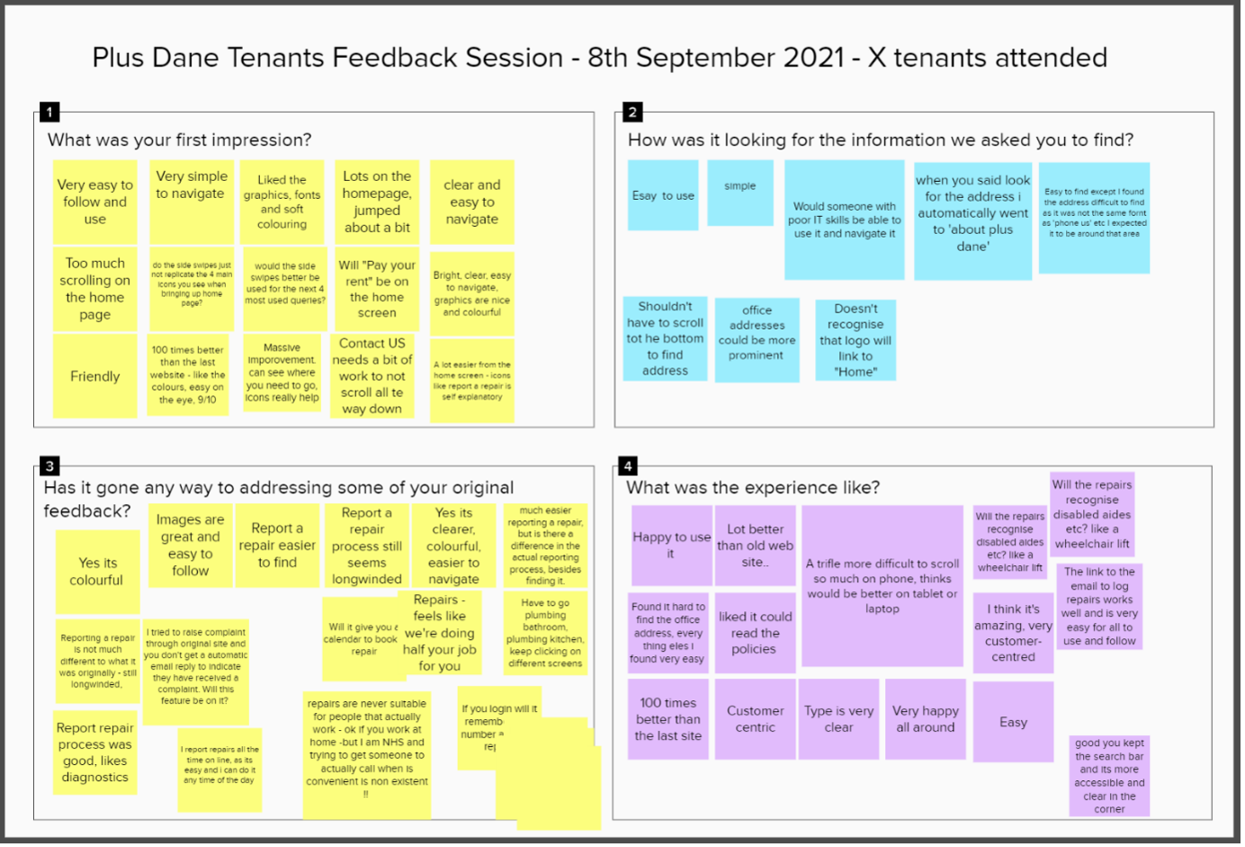 A project artefact detailing Plus Dane Housing's tenant feedback from the first design interation