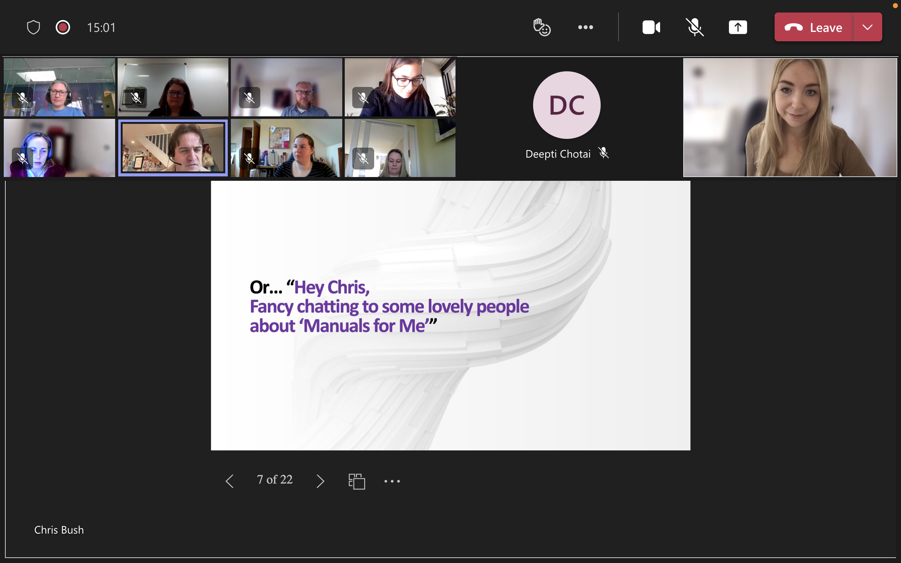 Attendees watch a Manual of Me workshop on Teams 