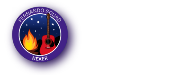 A badge reading 'Fernando Squad, Nexer" with a cartoon image of a guitar and camp fire - an ABBA reference!