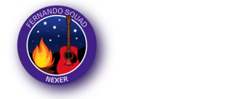 A badge reading 'Fernando Squad, Nexer" with a cartoon image of a guitar and camp fire - an ABBA reference!